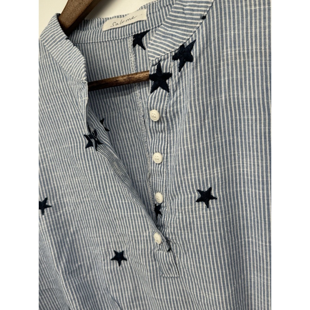 Striped Blouse Embroidered Stars Patriotic Fourth Of July Ptp 24 Summer - Picture 6 of 8